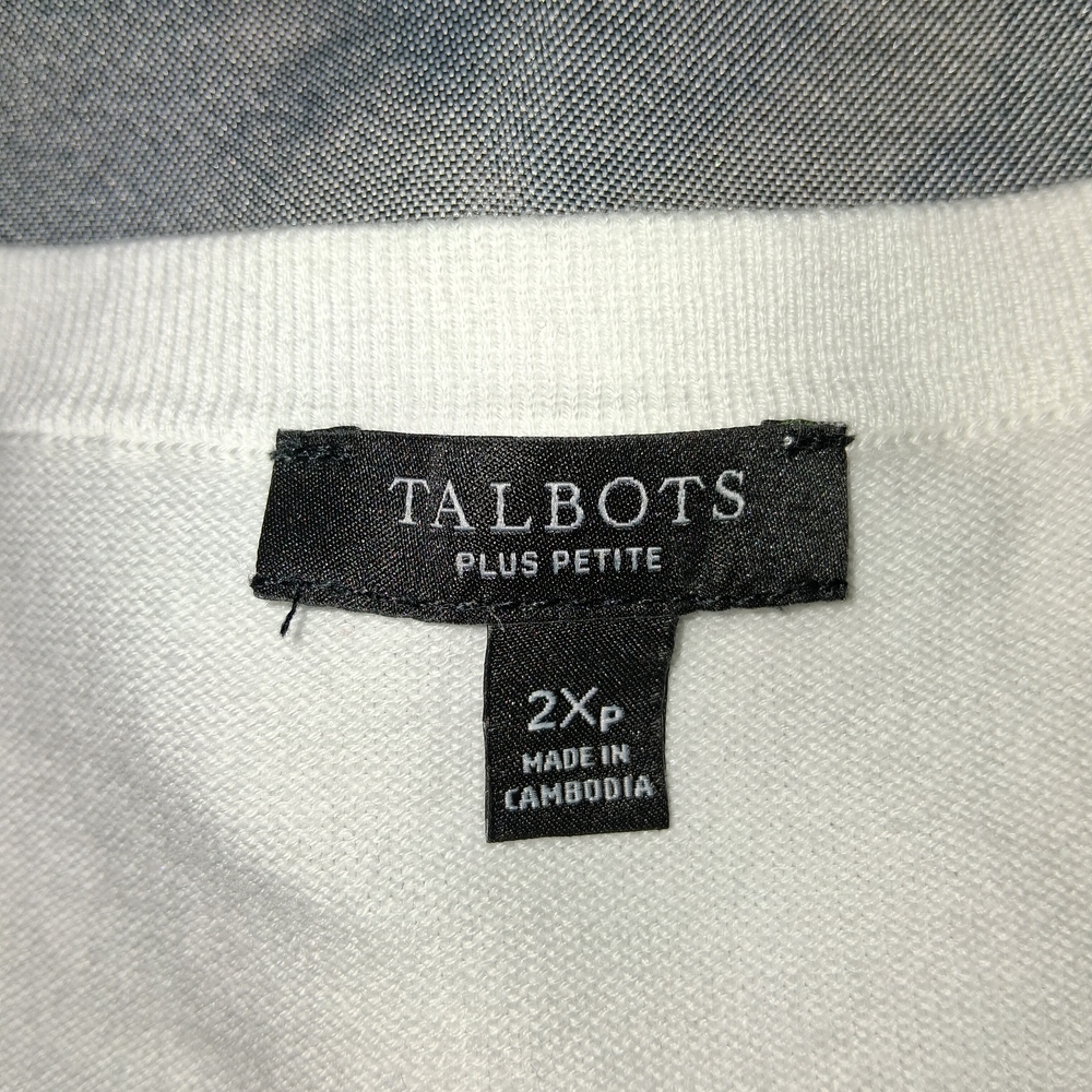 Talbots Plus Petite Women Size 2XP White Scalloped Button-Down Shirt - Picture 2 of 16